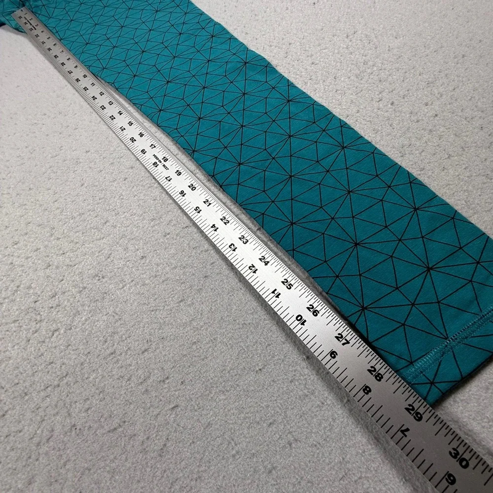 Cariloha Bamboo Fit Performance Leggings Teal Geometric Triangle Pattern Women M